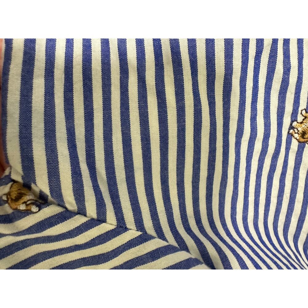 Loft Blue White Pinstripe Dog Embroidered Everyday Shirt Button Down Small BR35 - Picture 5 of 10